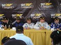 Team Sahlen drivers participate in press conference. 